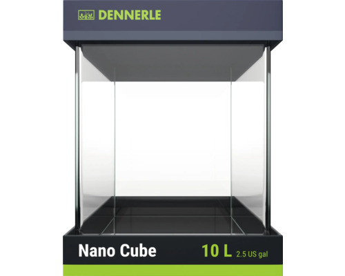 DENNERLE Nano Cube 10L aquarium met zwarte achtergrondfolie, schuimmat, afdekglas en beginnersbrochure, ca. 20 x 20 x 25 cm