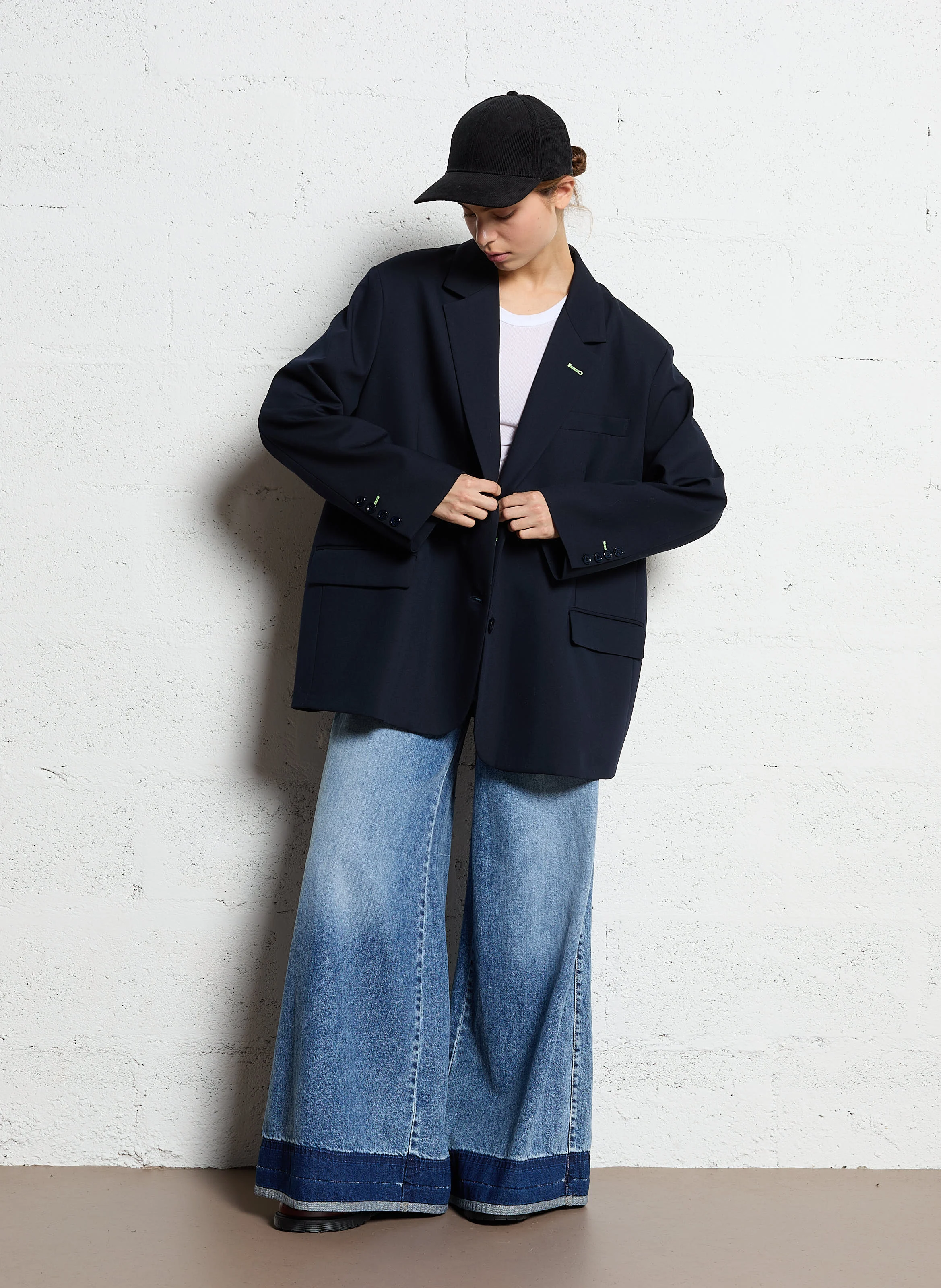 Pantalon large en denim | Bleu