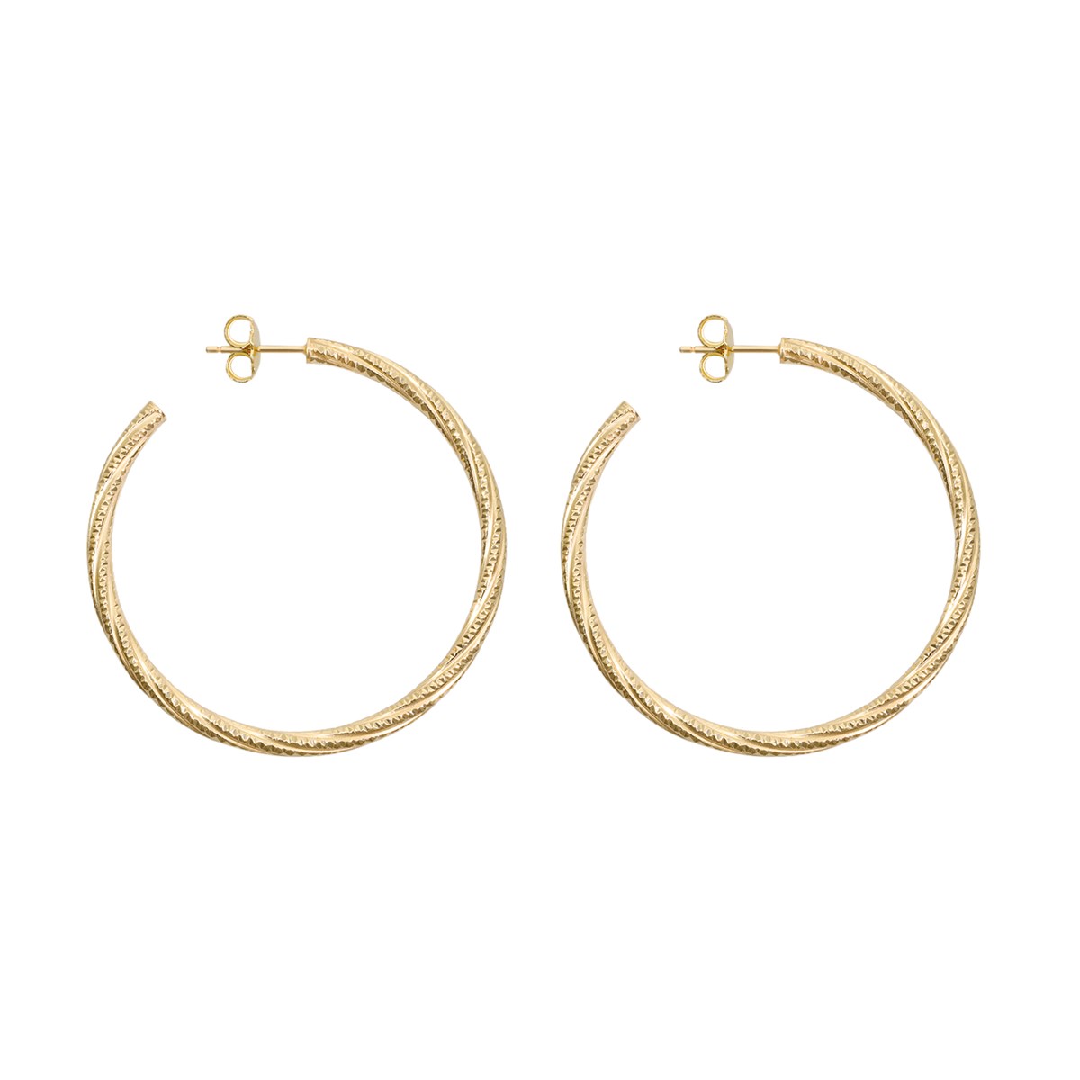 Boucles D'oreilles En Argent Créoles Tubes Torsades Grand Modèle Doré Diamètre 43mm