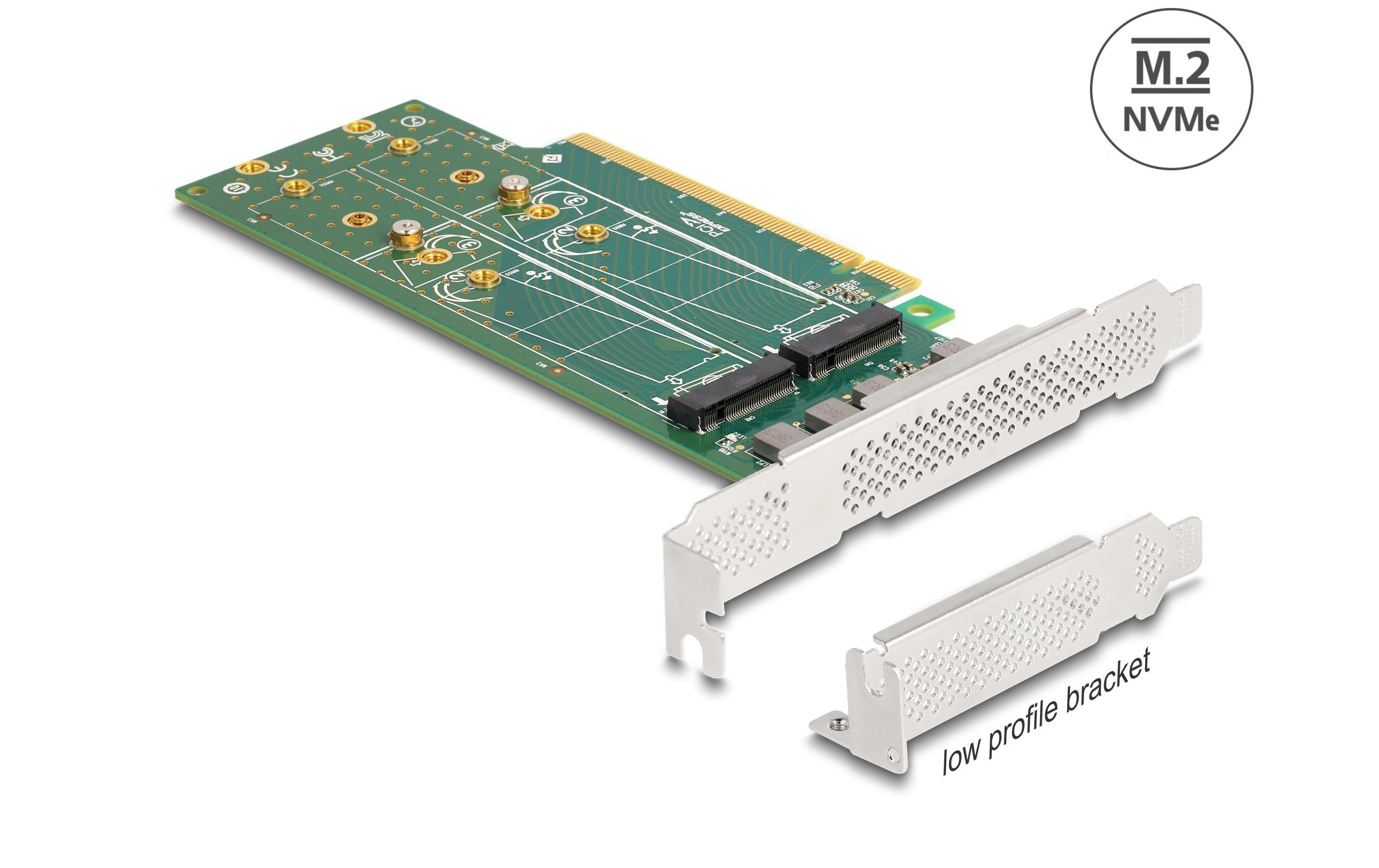 Host Bus Adapter PCI-Express x16 - 4 x NVMe M.2 Key M 110 mm<br>Delock PCI Express 4.0 x16 Karte zu 4 x intern NVMe M.2 Key M 110 mm – Bifurcation – Low Profile Formfaktor