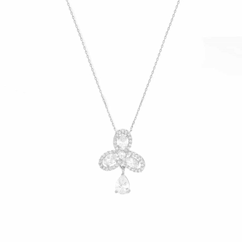 Collier Argent Goutte De Cristal Blanc