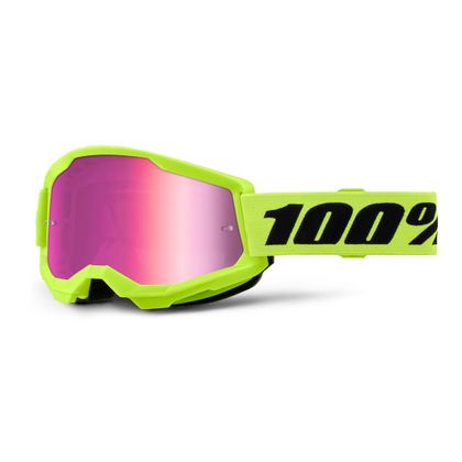 Masque cross 100% STRATA 2 Jaune Fluo - Mirror Rose 2025 - Jaune