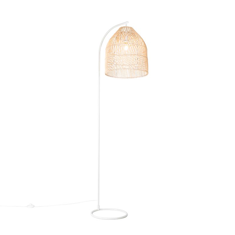 Landelijke vloerlamp wit met rotan - Sam