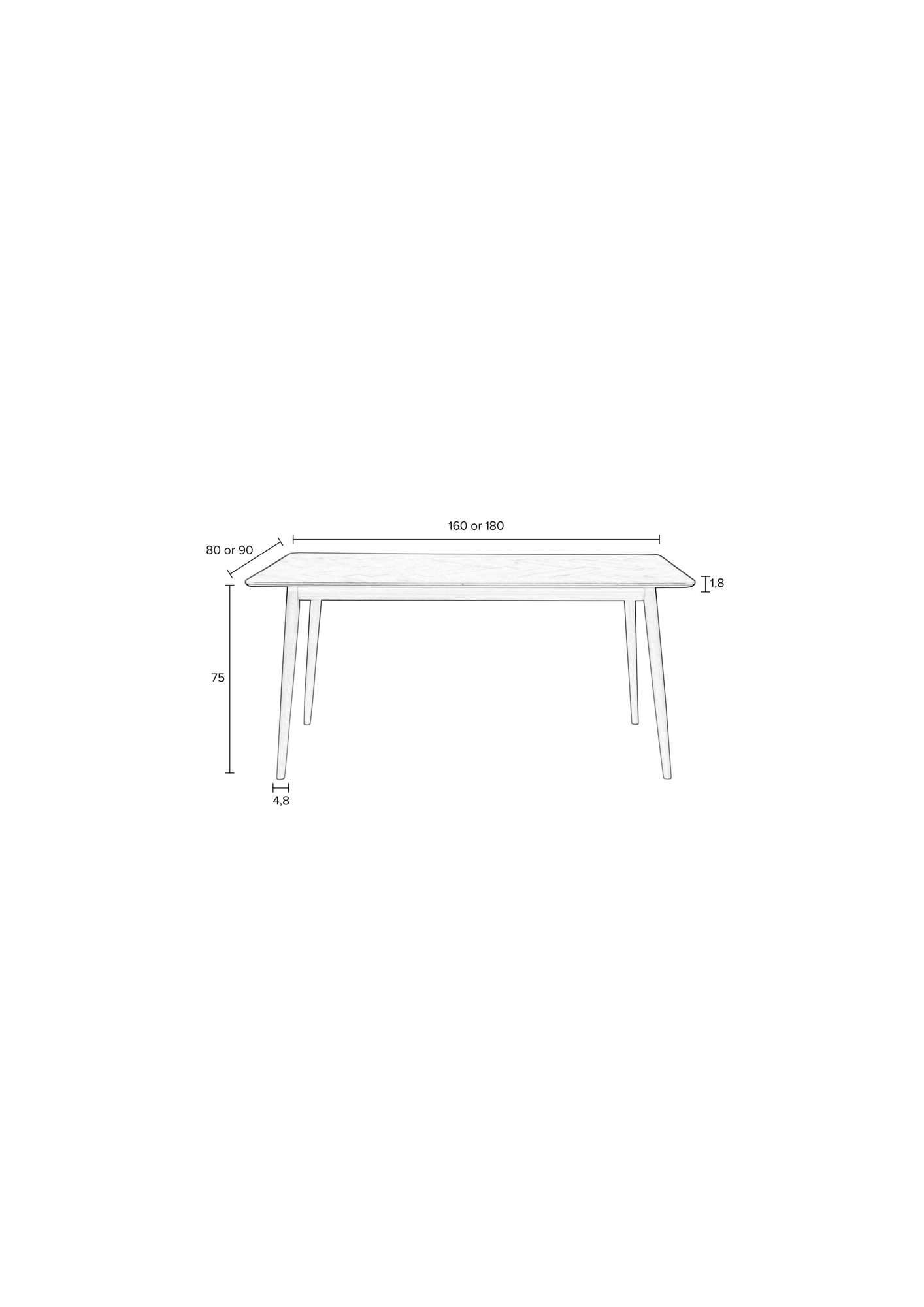 Eettafel Fabio naturel 180 x 90 cm