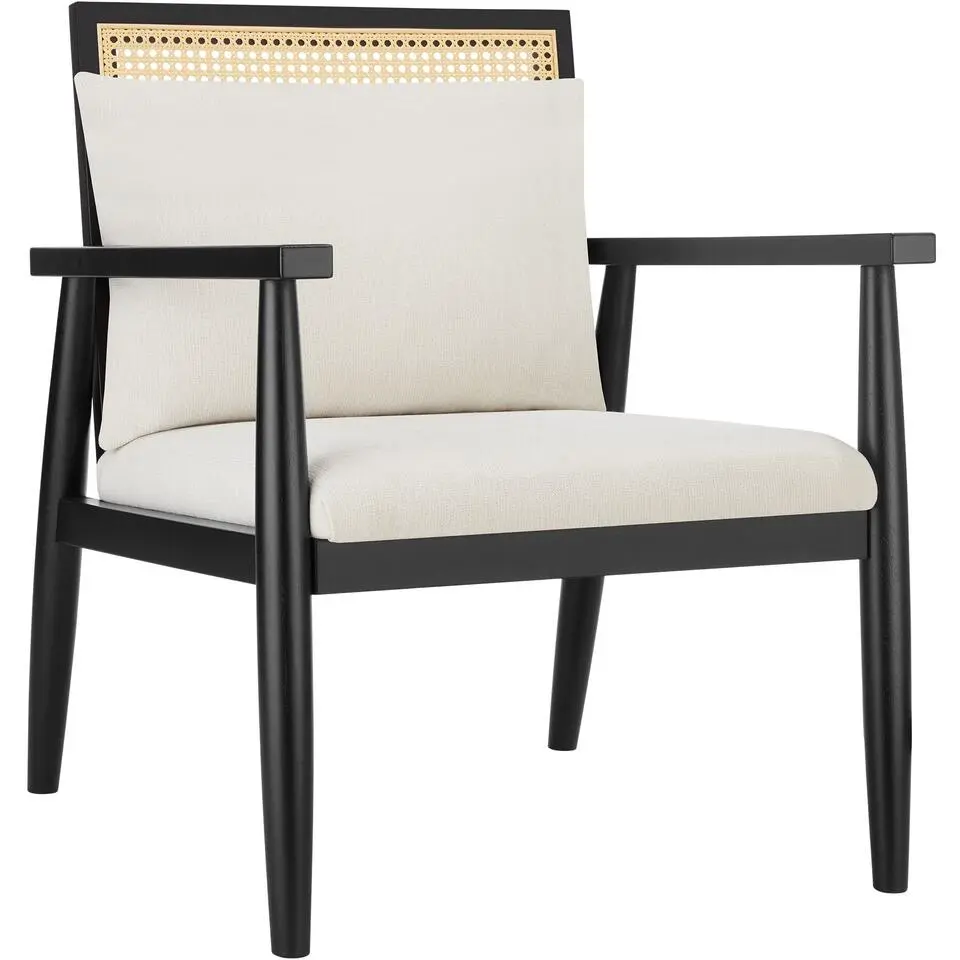 tectake Loungestoel Manuela met Weens vlechtwerk en extra kussen, Wit