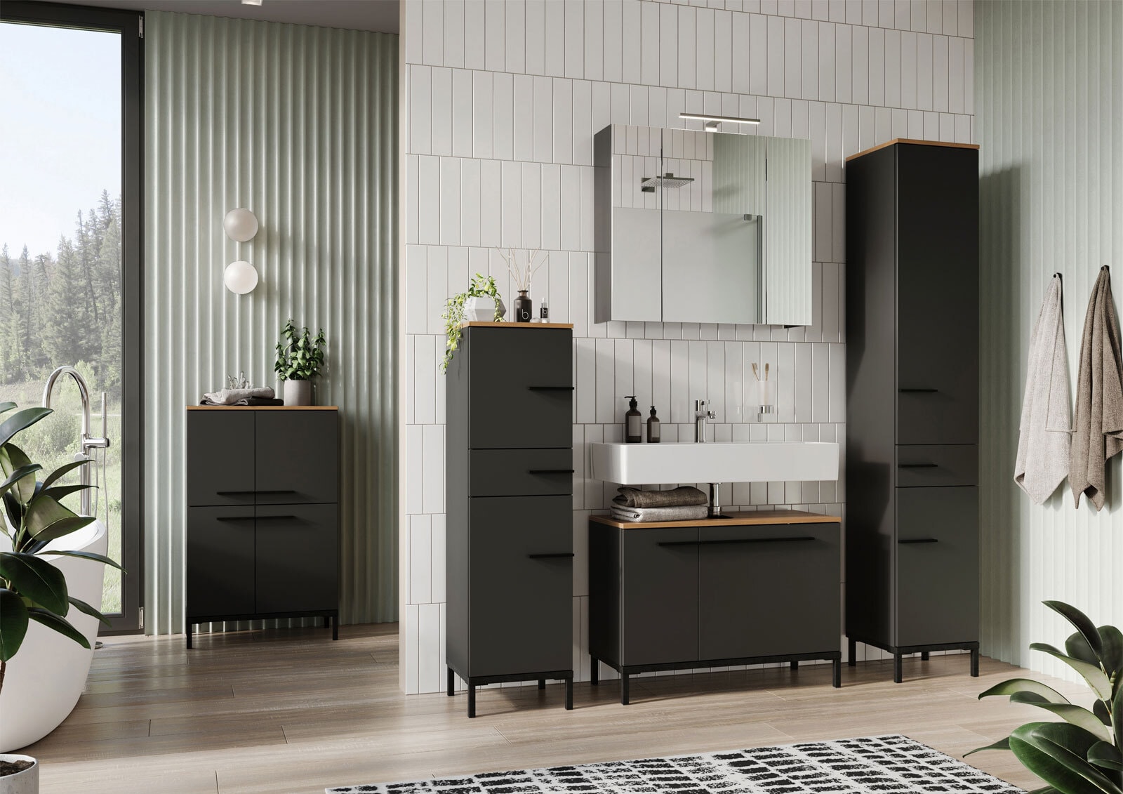 Kommode YONKERS 60 x 97 cm Graphit/ Navarra Eiche
