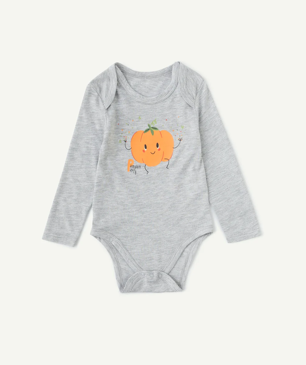 DAMARTBODY MANCHES LONGUES THERMOLACTYL GRIS CHINÉ AVEC MOTIF CITROUILLE