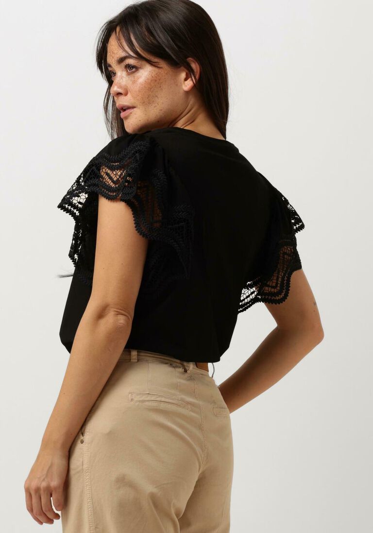 SUMMUM zwarte summum t-shirt jersey top tee with lace