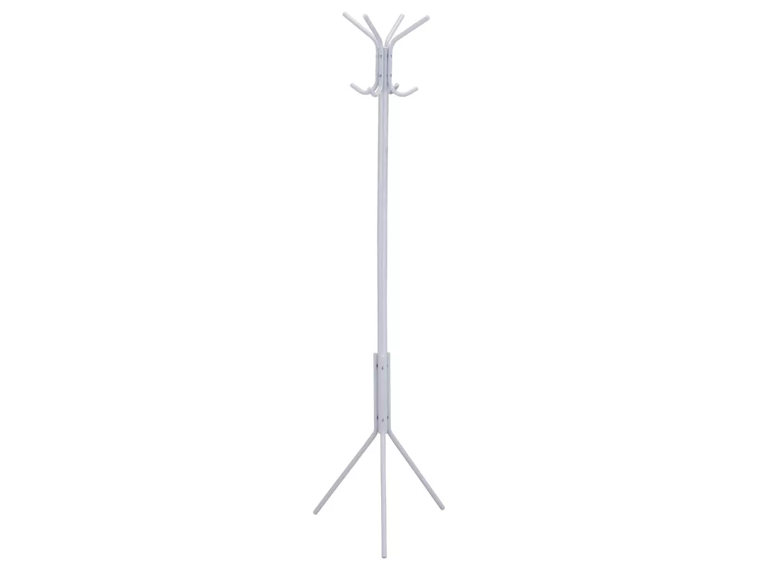 Porte-manteaux ARIST portant pour vêtements sur pied hauteur 174 cm avec 8 crochets, meuble d'entrée en métal laqué blanc