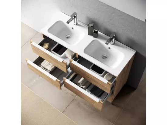 Ensemble de salle de bain double vasque 4 LARISSA chêne miel