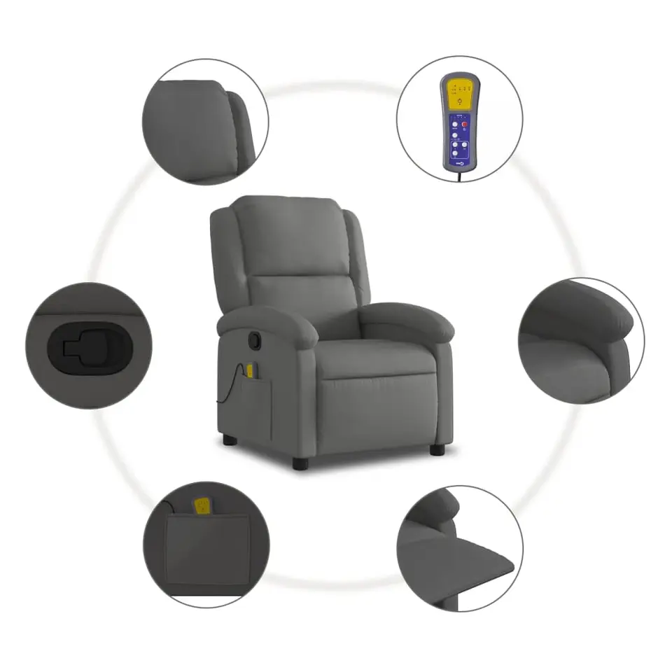 vidaXL - Massagestoel - Grijs - Leer