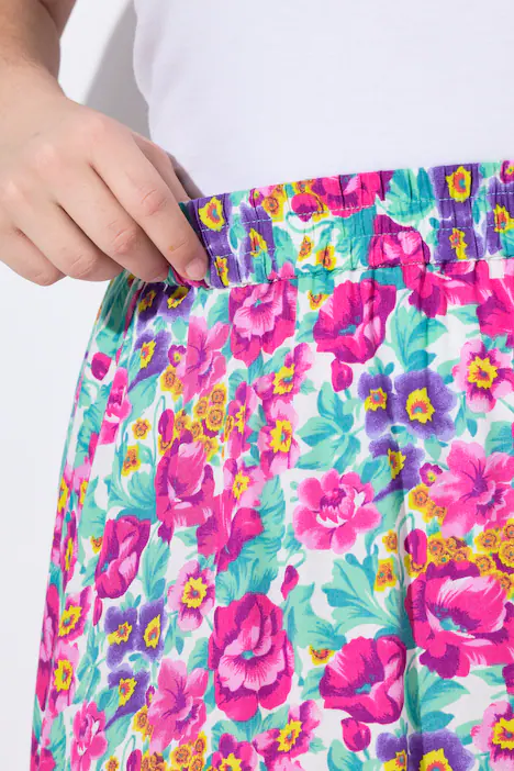 Midirock, A-Linie, Blumenmuster , Elastikbund, fliederviolett