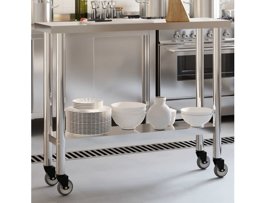 VIDAXL - Mobilier de cuisine Table de travail de cuisine avec roues 110x30x85 cm inox
