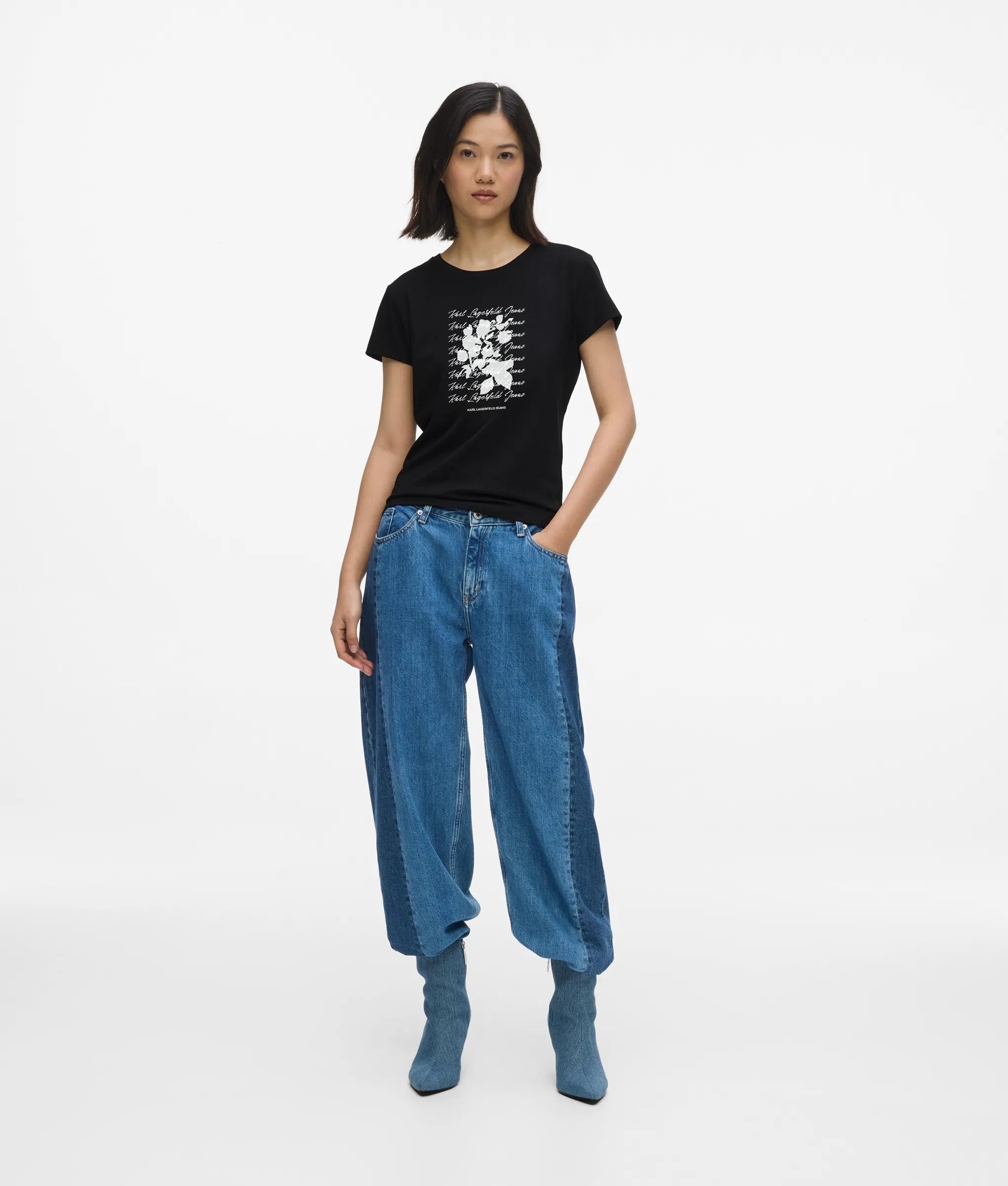 Slim-fit T-shirt met gevlokt bloemenmotief