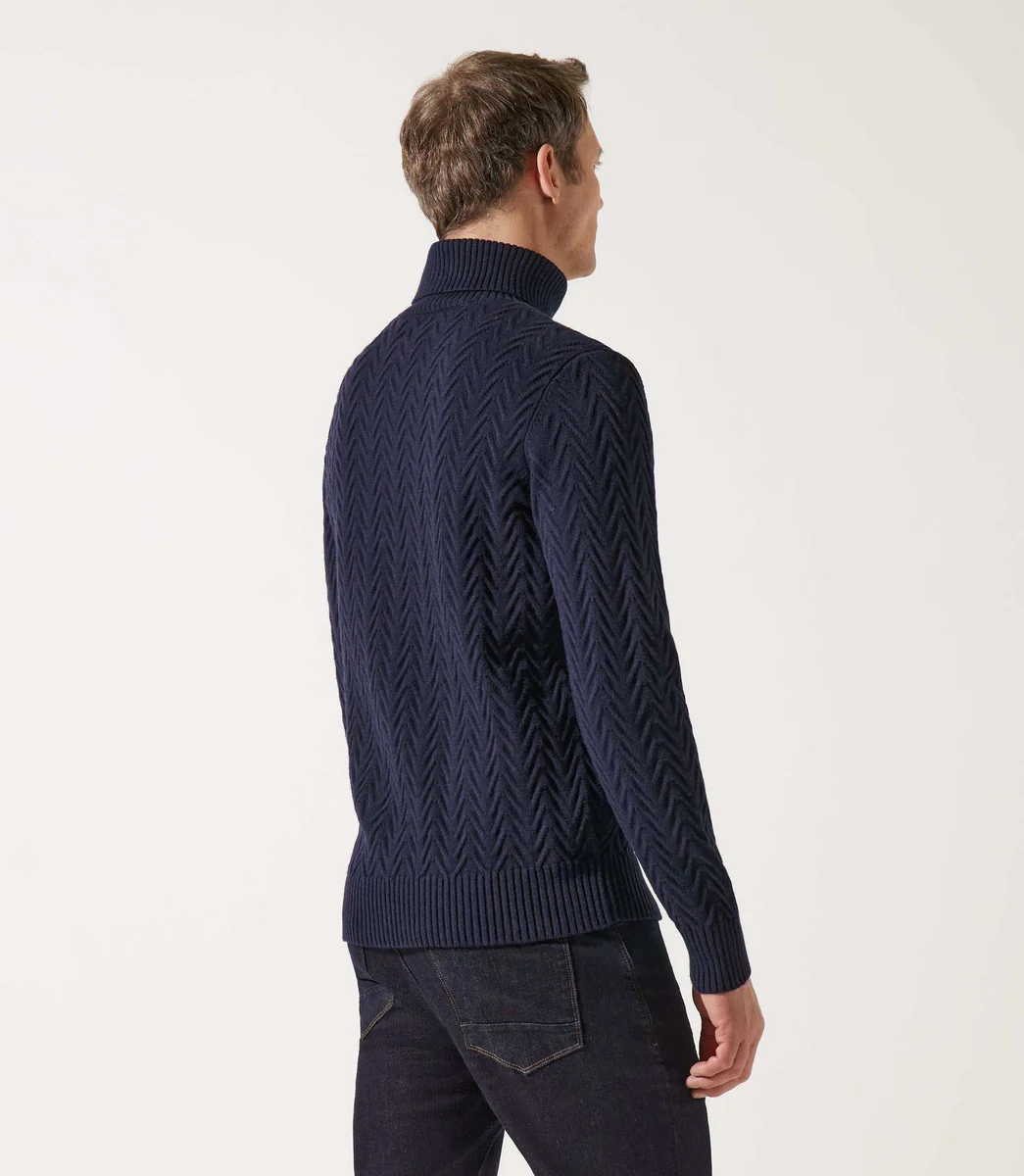 Pull col roulé torsade marine