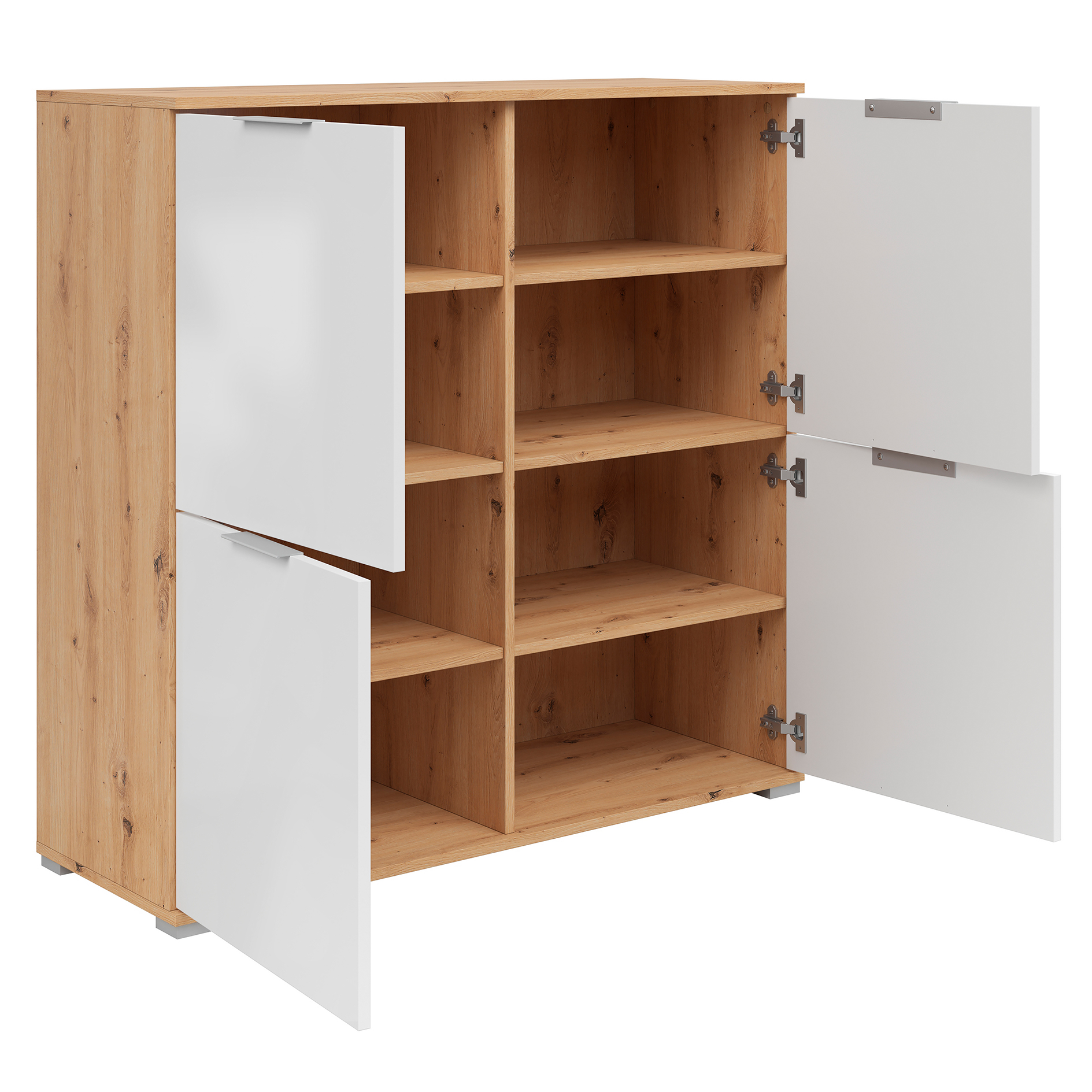Kommode - weiß Glanz - Artisan Eiche - 104 cm breit