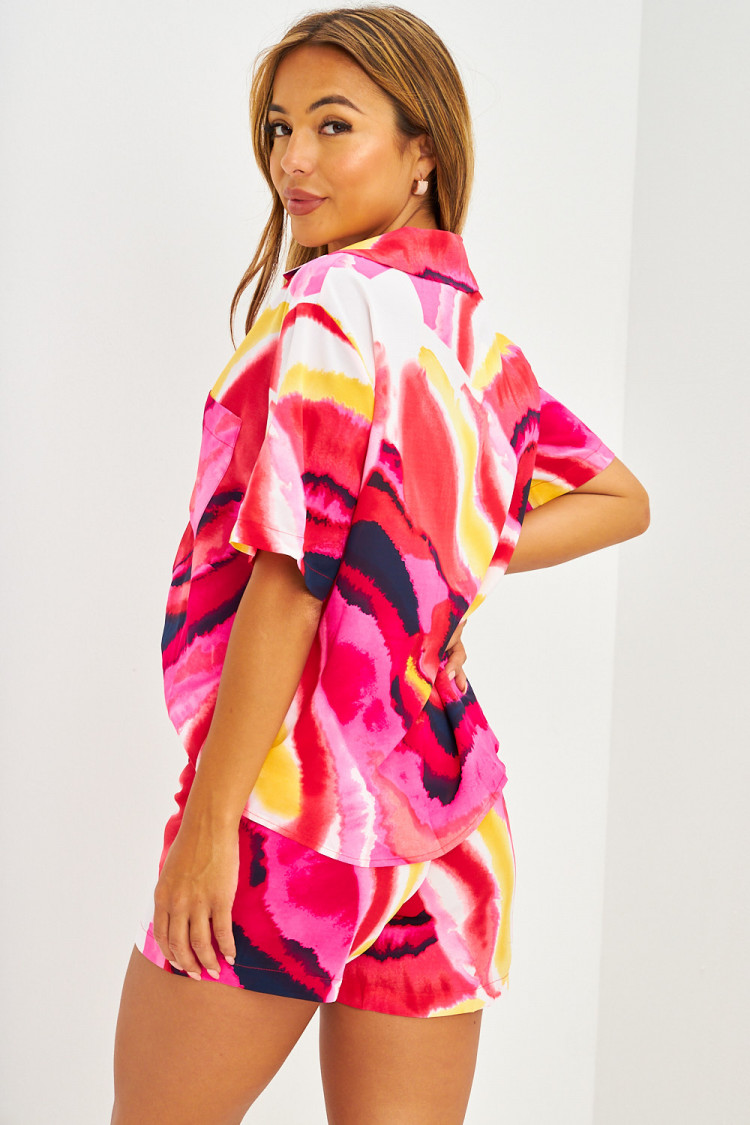 Ensemble fluide chemise + short tie and dye rose