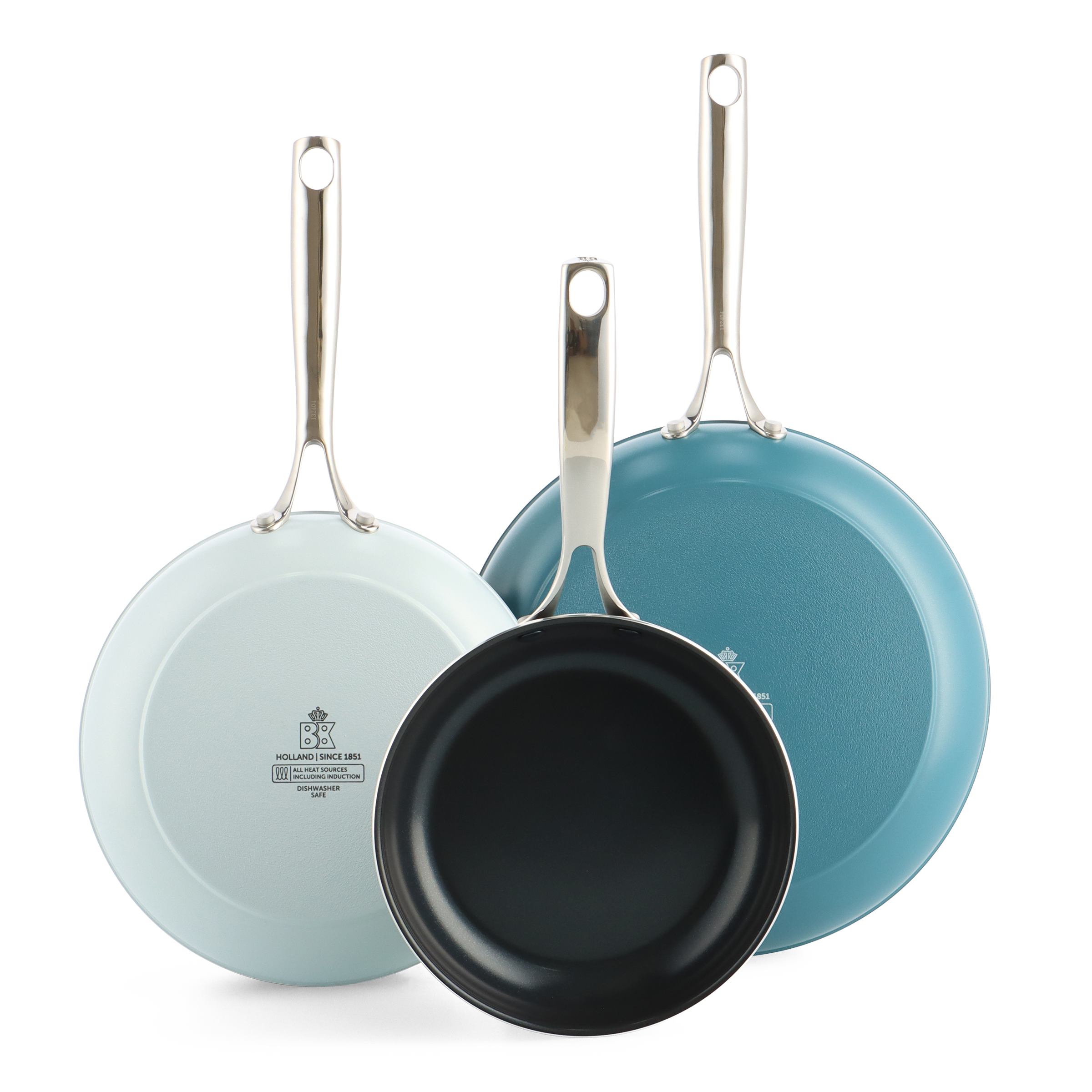 Sky blue 3-delige pannenset   Braadpan Blue   Panbeschermers