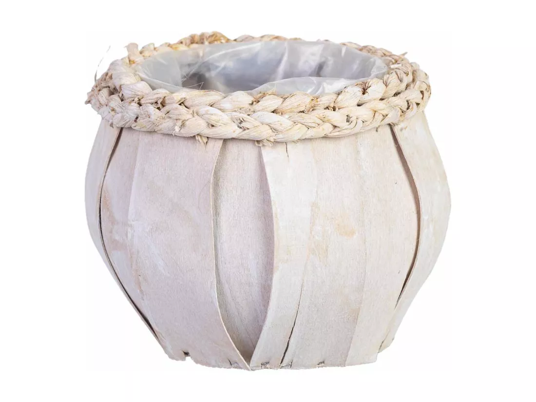 Panier rond en bois blanc 16x16x15h cm