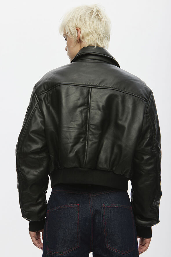 Oval Square Pad Leather Bomber Black