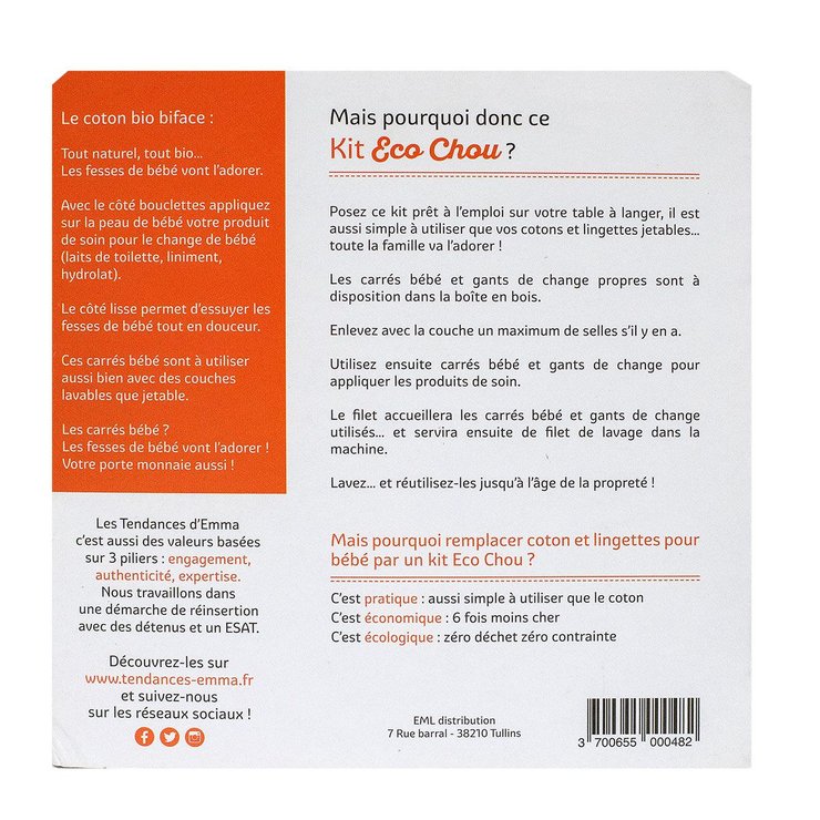 Kit Eco Chou 10 carrés bébé & 10 gants de change