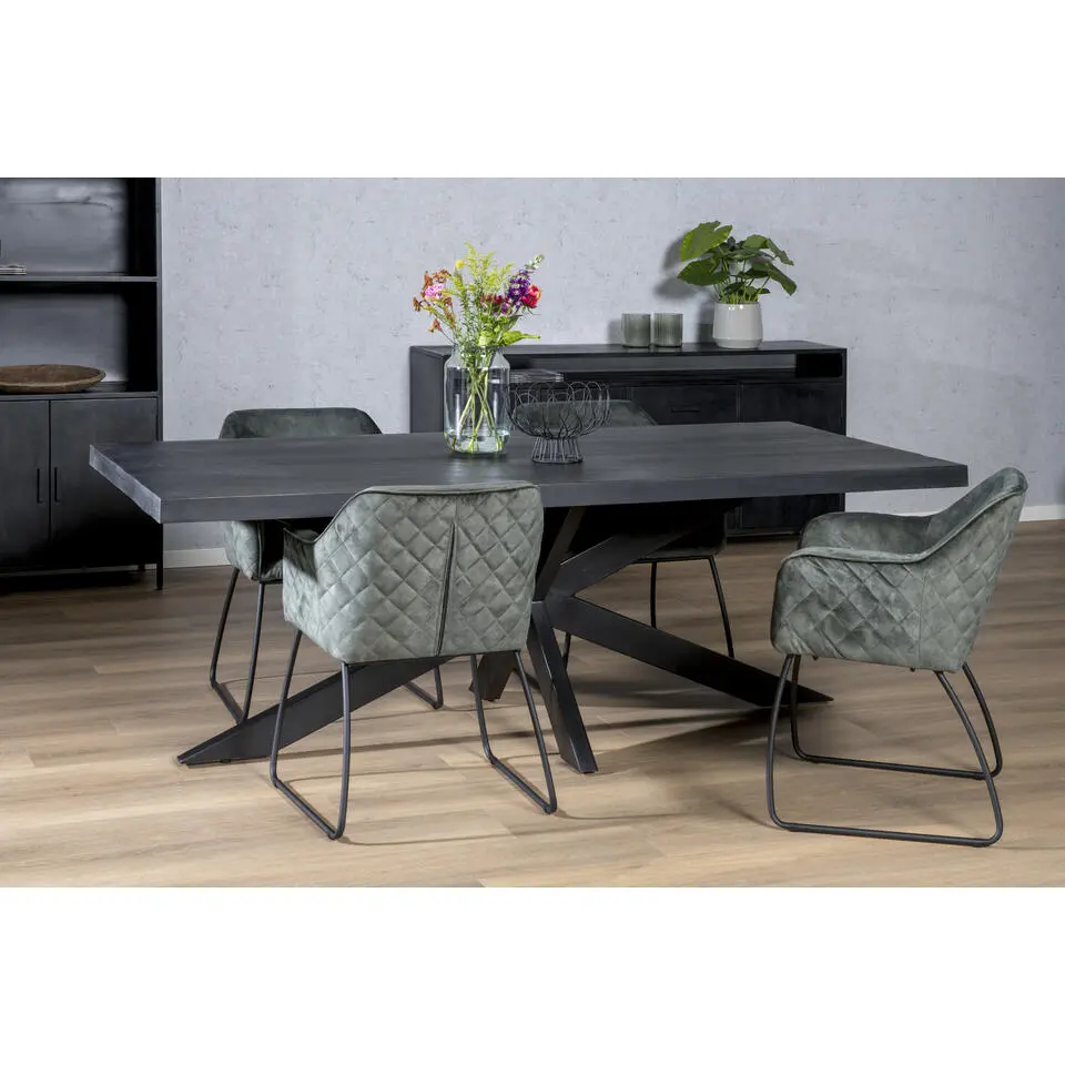 Livingfurn - e Zwart Eetkamertafel kala - Mango Hout - 200 cm