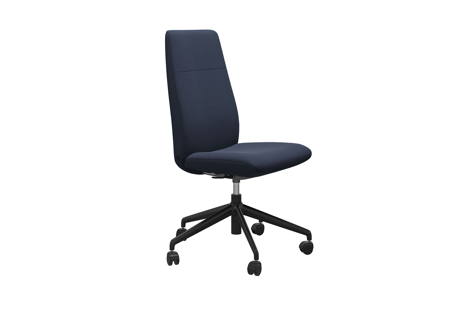 Chilli kontorstol Høy stol i tekstil Calido Dark Blue uten arm og med matt sort understell