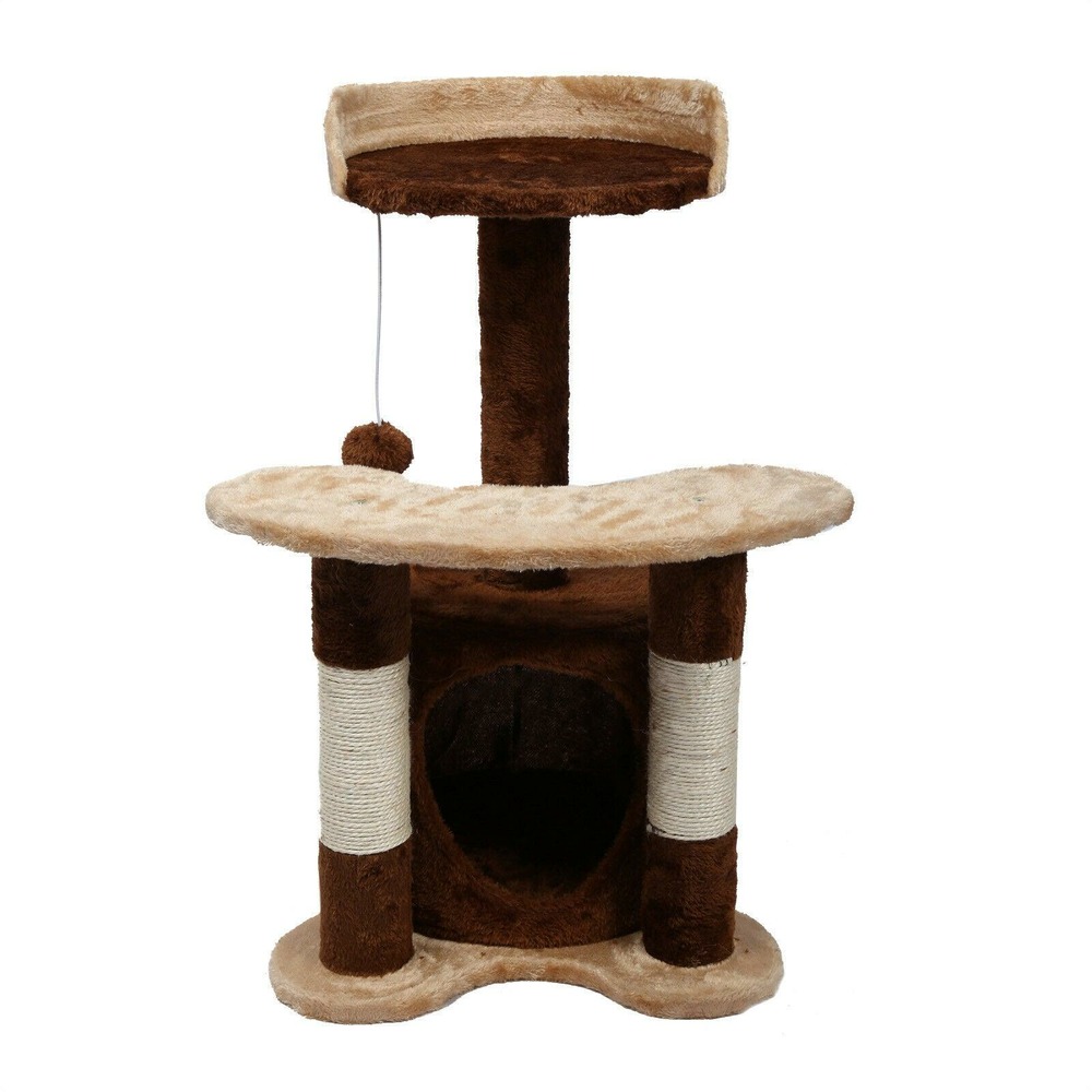 Arbre à chat hauteur 65 cm avec corde en sisal griffoir jeux marron/ beige