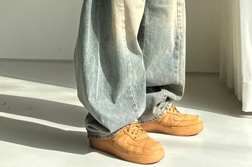 SeoulPop - Gewassen baggy jeans met trekkoordtaille
