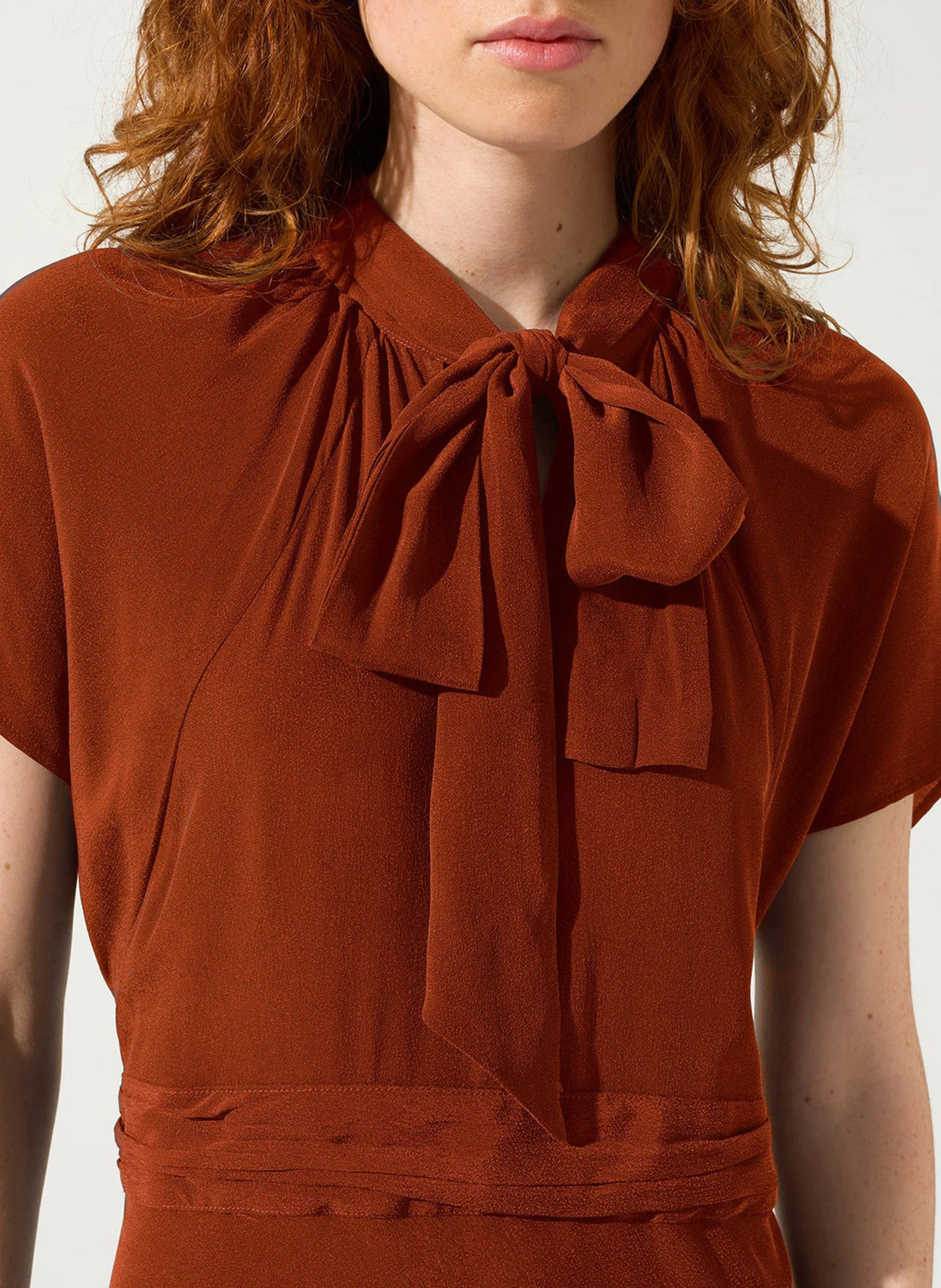 Robe longue col lavallière | Orange