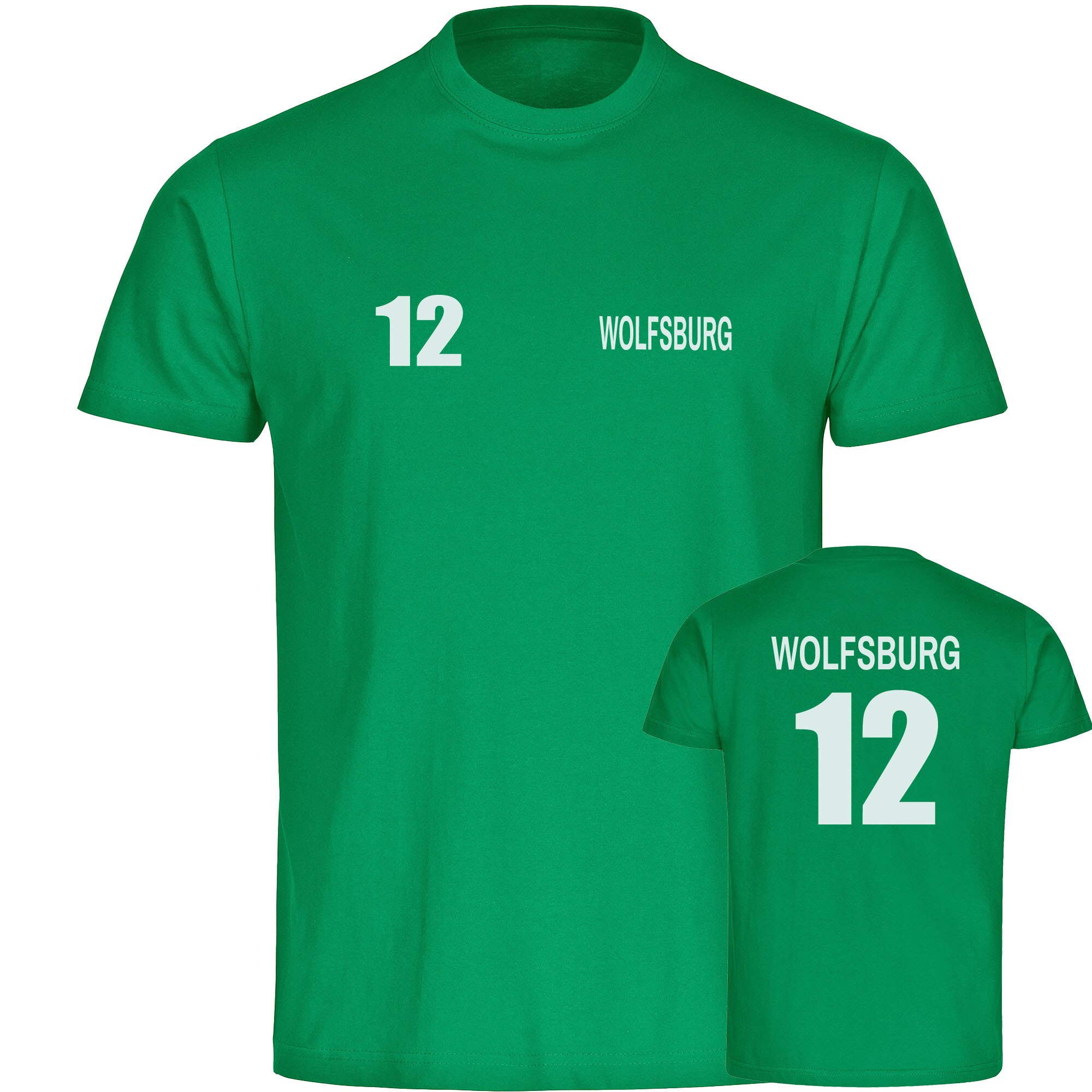 multifanshop® Herren T-Shirt - Wolfsburg - Trikot Nummer 12 - Druck weiß