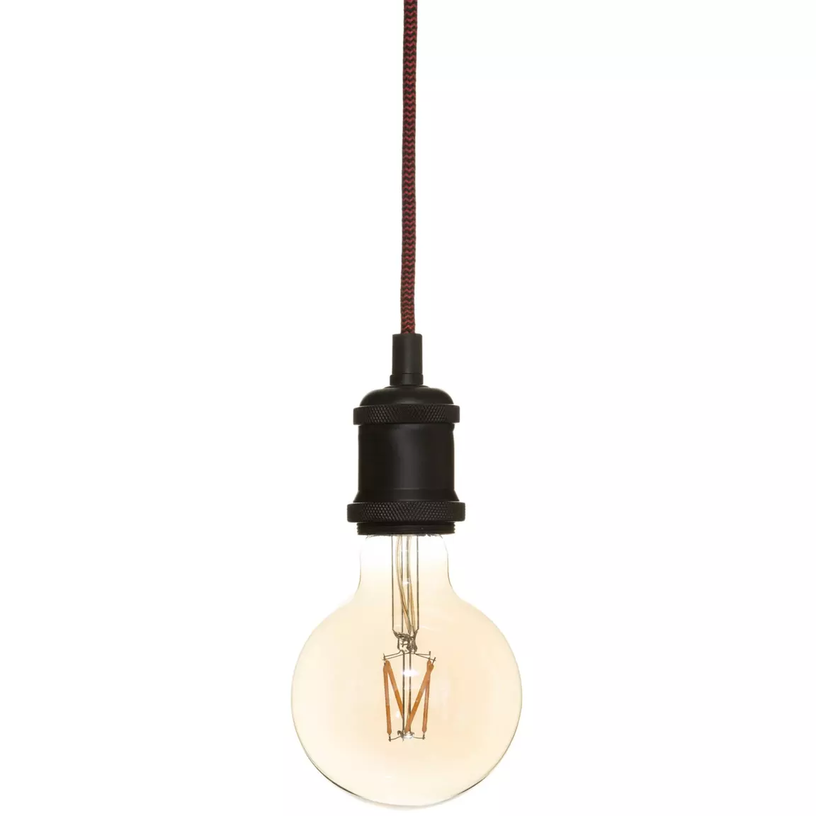 Suspension lumineuse simple (H120 cm) Noir et cordon rouge