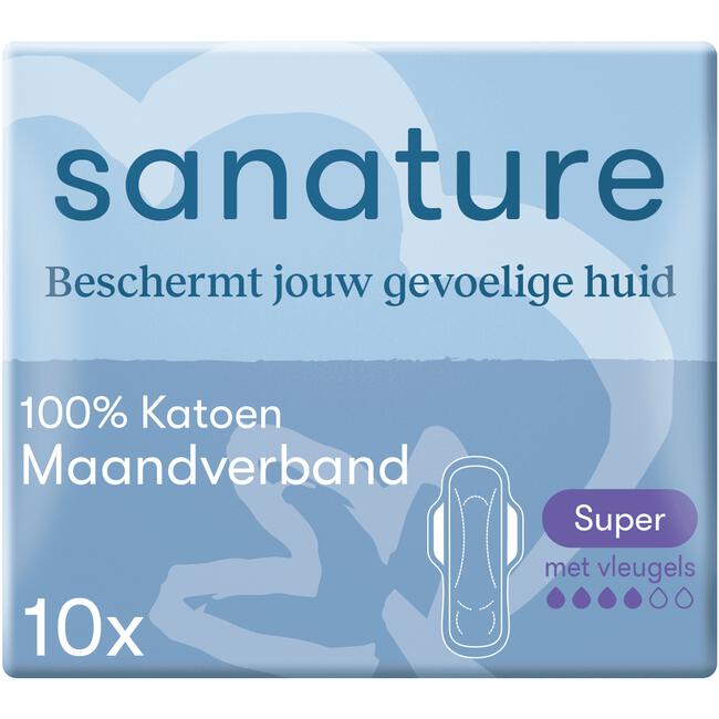 Sanature 100% Katoenen Maandverband Ultra Super Met Vleugels 10 stuks