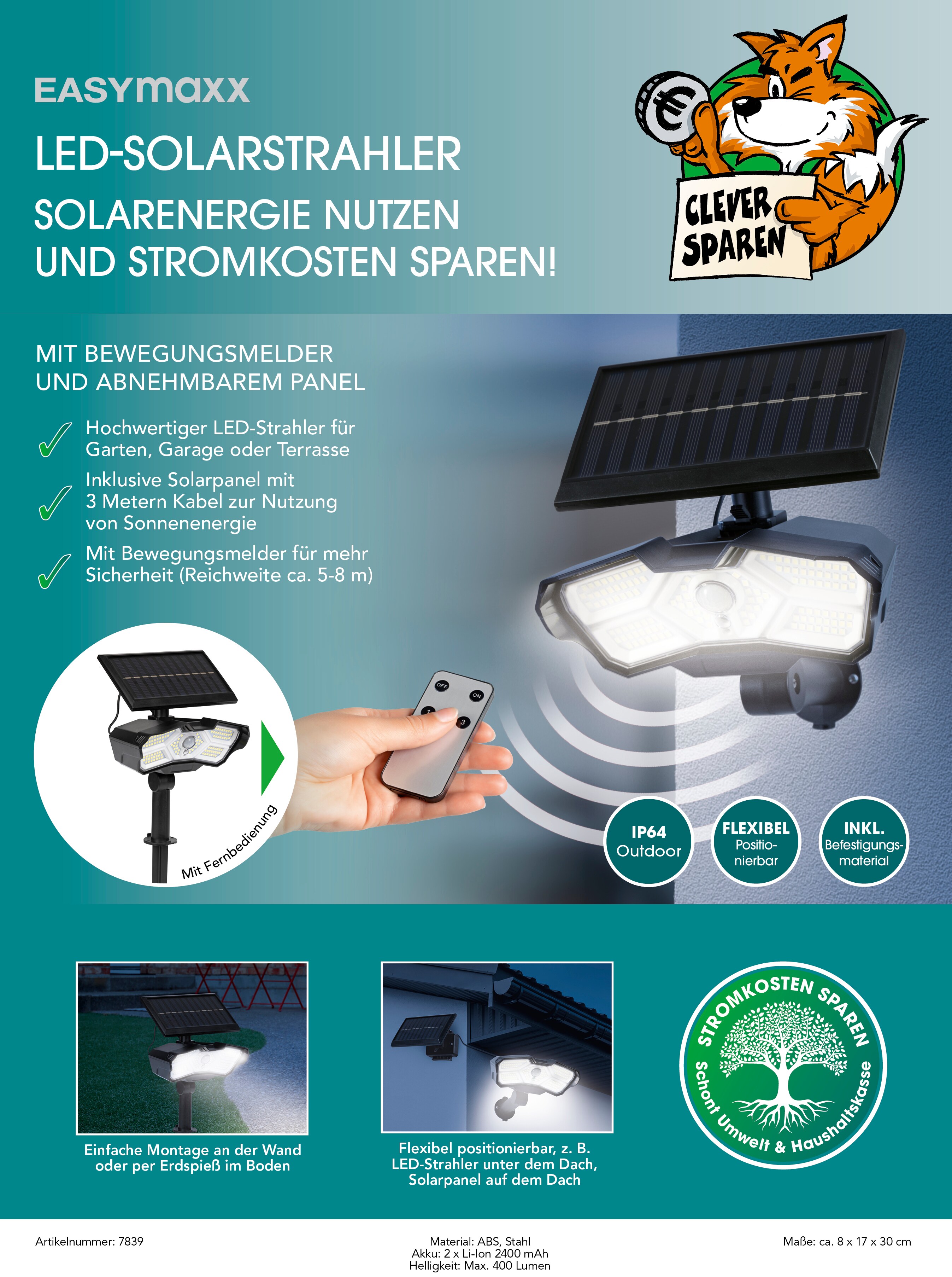 EASYmaxx Solar-Leuchte 3,7V schwarz