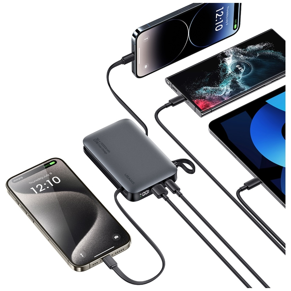 (20W) 10000mAh USB A / USB C Powerbank Power Delivery Ladegerät inkl. USB C / Lightning Ladekabel mit LED Anzeige - Schwarz