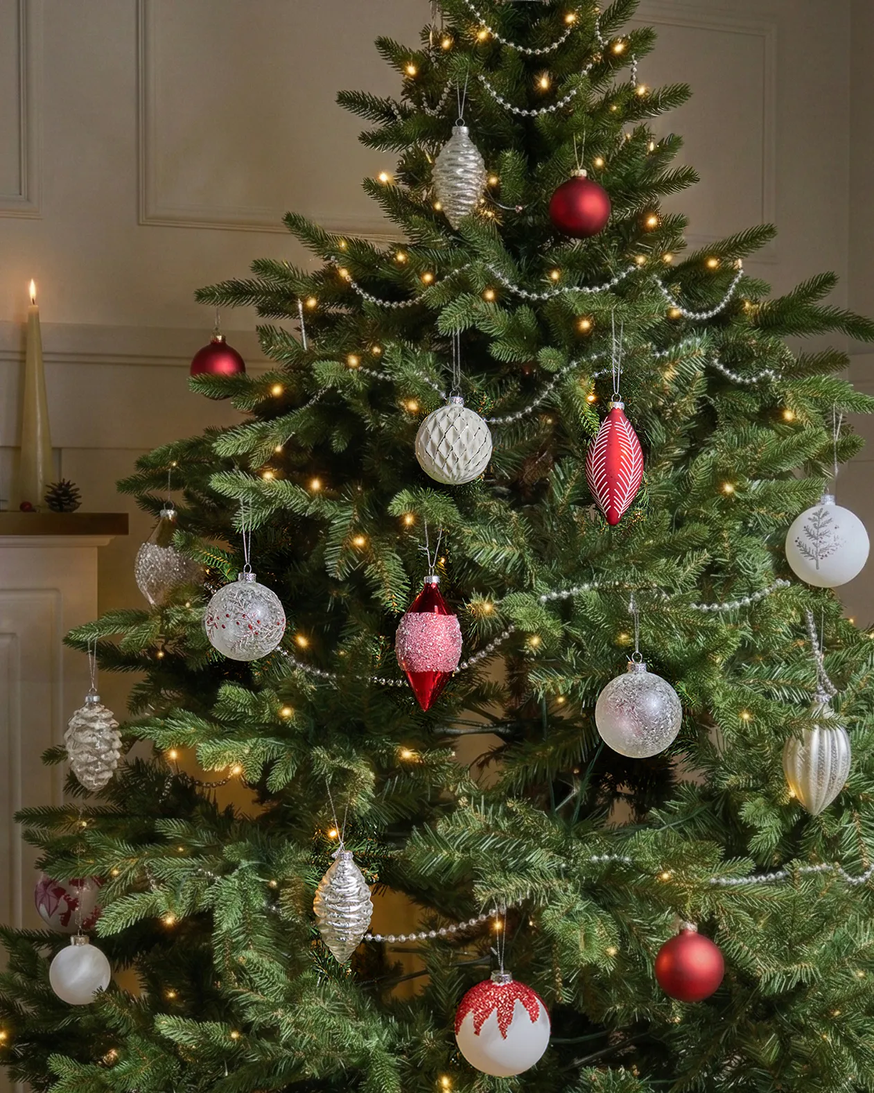 Set van 50 kerstballen SNOWFLAKE Glas Rood/wit