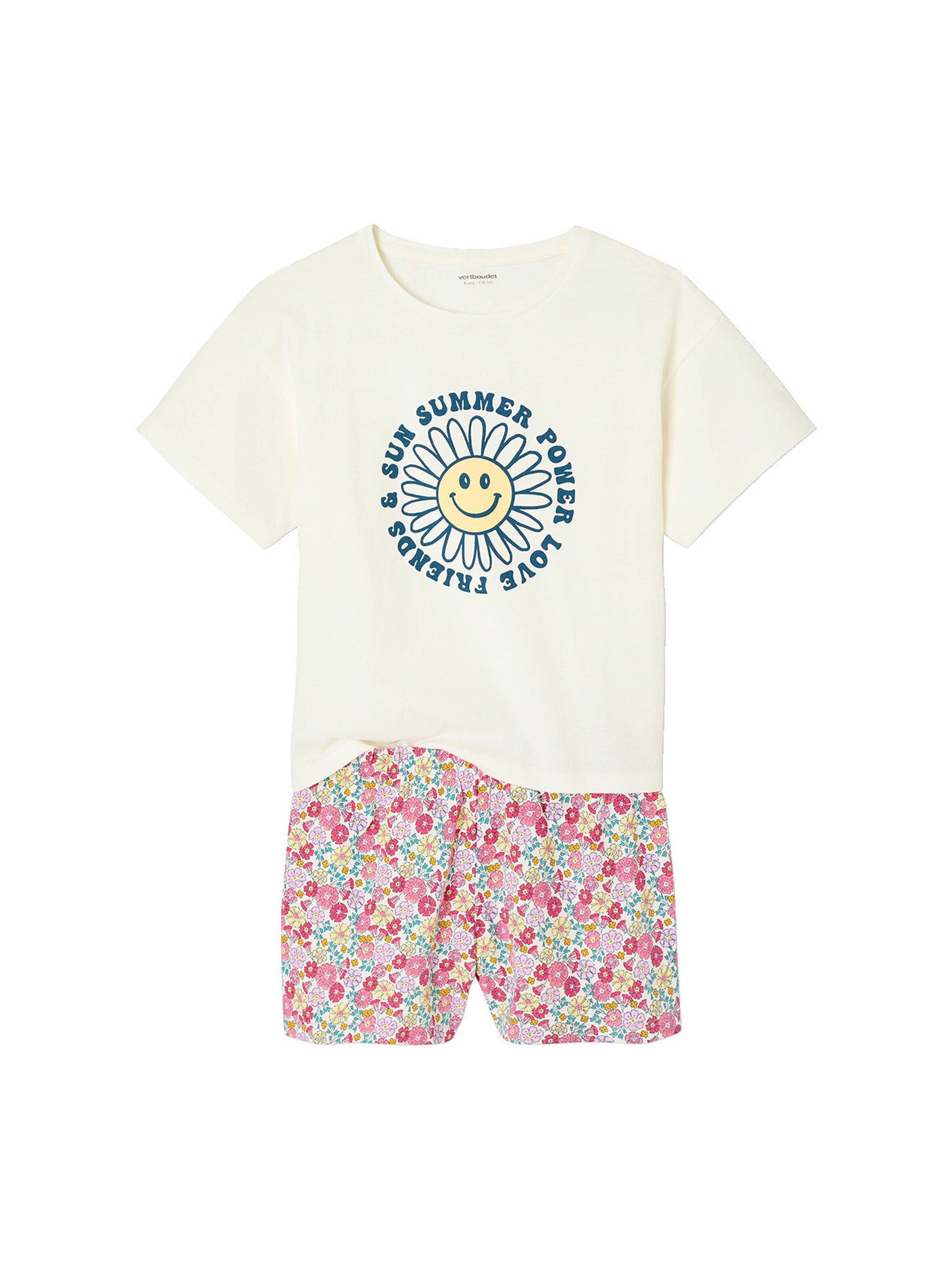 Vertbaudet 2er-Pack Mädchen Schlafanzüge FLOWER POWER mit Recycling-Baumwolle fuchsia