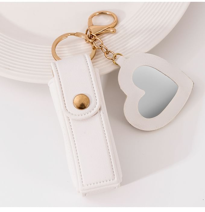 XIXI STUDIO - Hartvormige draagbare spiegel met lippenstift etui sleutelhanger