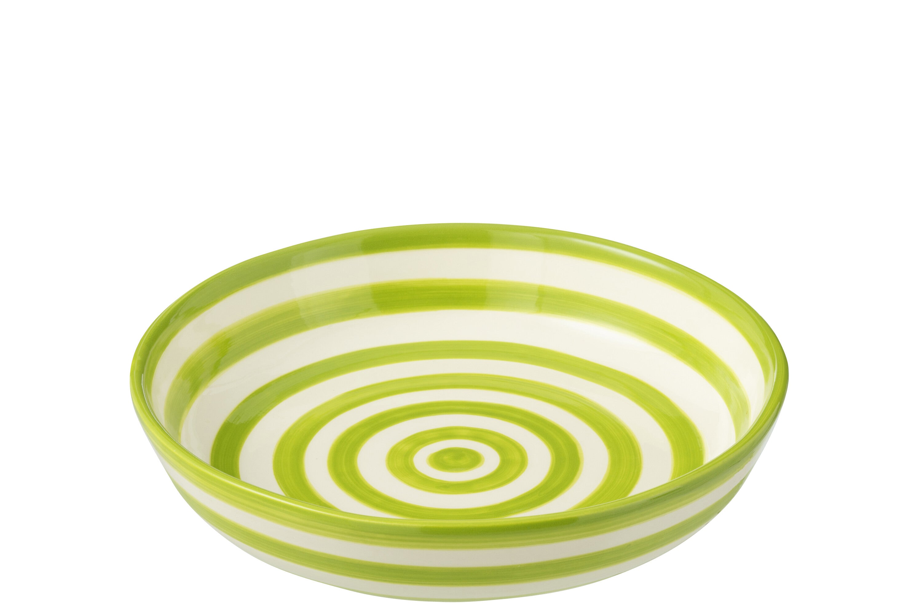 J-Line schaal Granada Stripes Low - keramiek - wit|groen - l