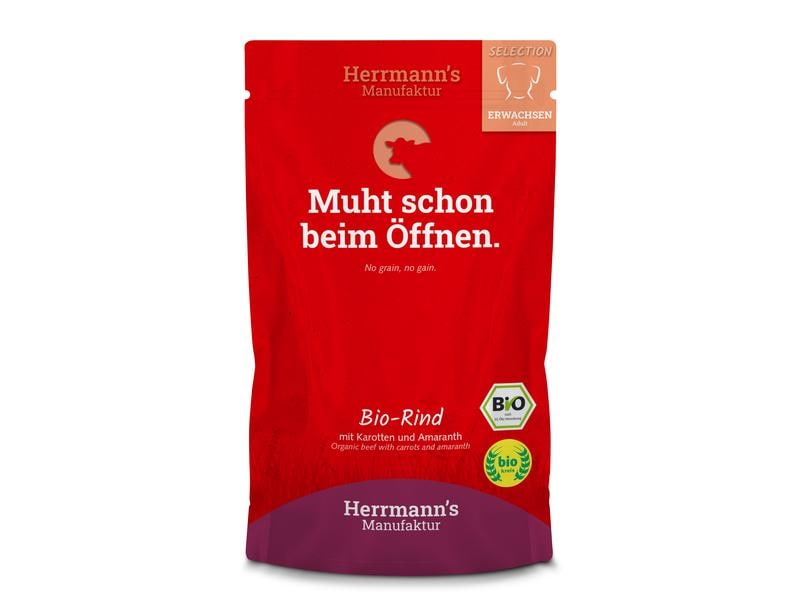 Herrmann's Nassfutter Bio Rind mit Karotten und Amaranth Alleinfuttermittel für Hunde aller Altersklassen