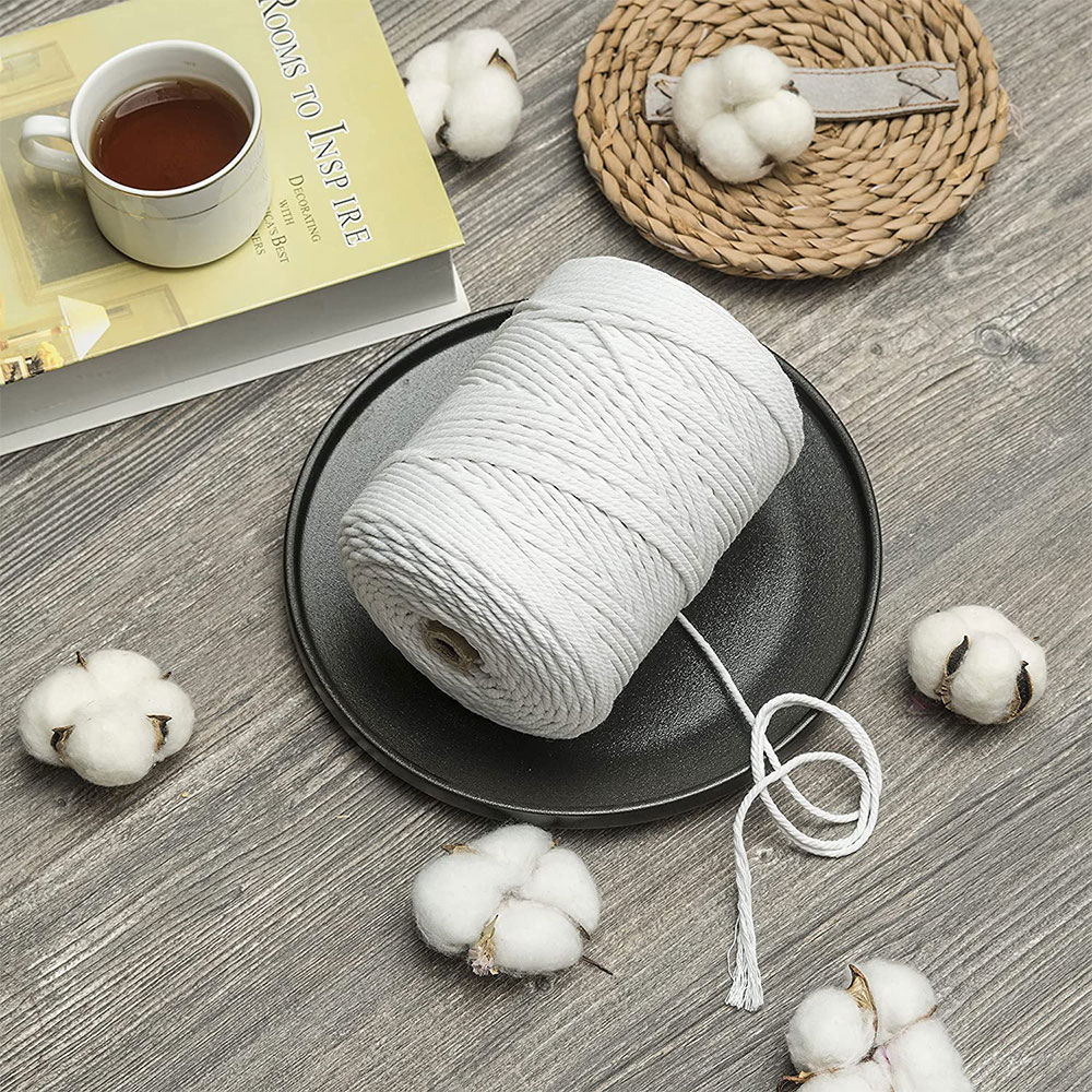 (2er Set) 200m Baumwollschnur DIY Makramee Garn für Geknüpfte Boho Dekoration Hygge Lifestyle Projekte - Weiss