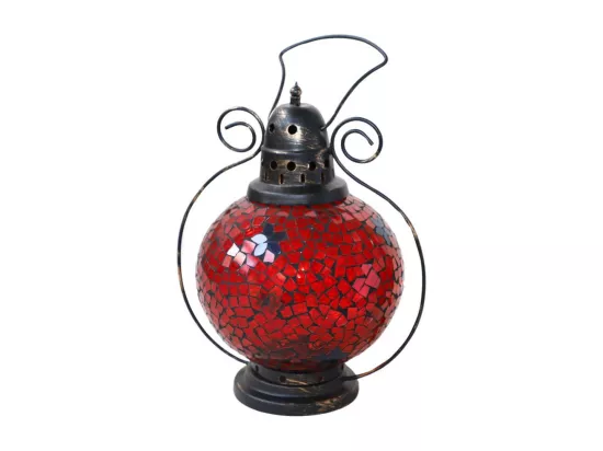 Lanterne jardin extérieur mosaïque à poser ancienne verre rouge 29cm