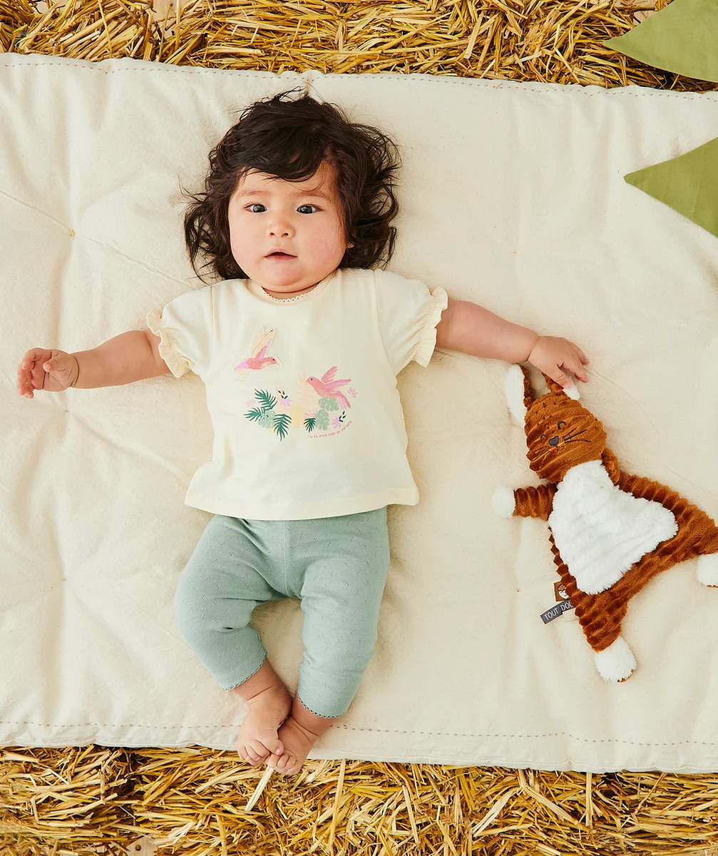 LEGGING BÉBÉ FILLE VERT EN COTON BIO AVEC FESTONS