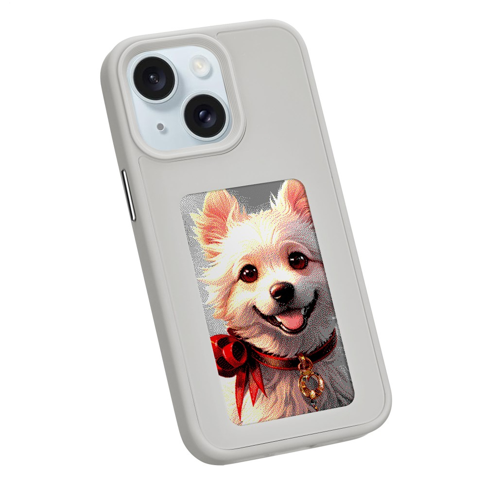 iPhone 15 Hybrid Hülle TPU Bumper mit Acryl Rückseite   DIY E-Ink Display mit NFC Technologie - Grau