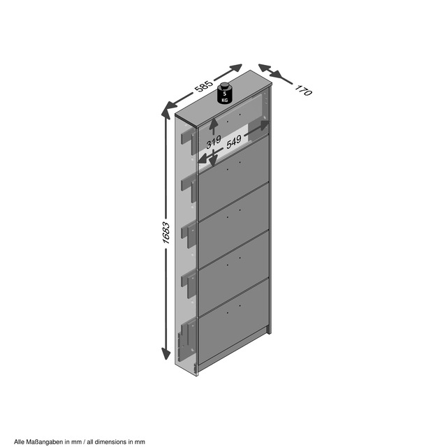 FMD Schuhschrank »Step 5« Schuhkipper mit 5 Schuhklappen, Höhe 168,5 cm, Tiefe 17 cm