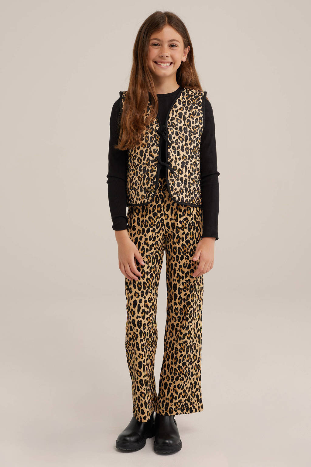 WE Fashion gilet met panterprint bruin/zwart
