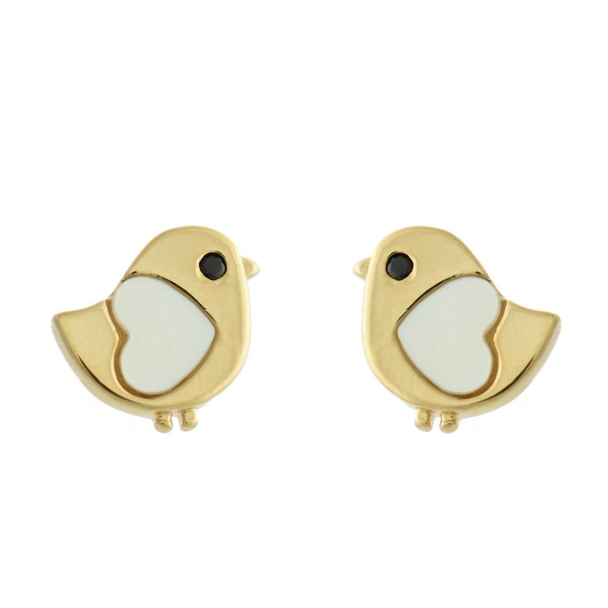 Boucles d'oreilles oiseau coeur de nacre oeil oxyde de zirconium noir Plaqué or 750 3 microns