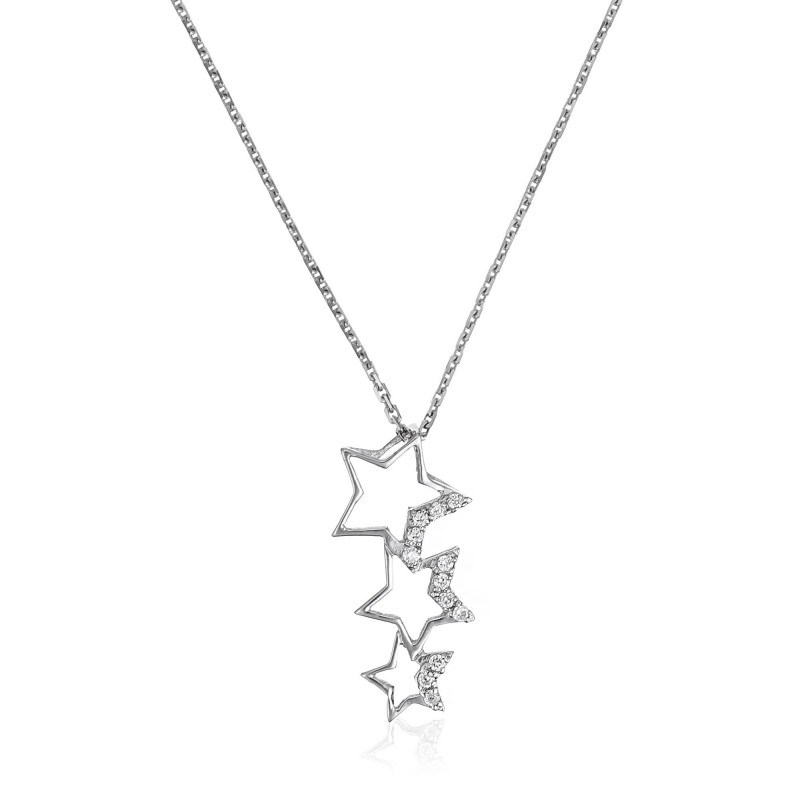 Pendentif Or Blanc et oxydes de zirconium  