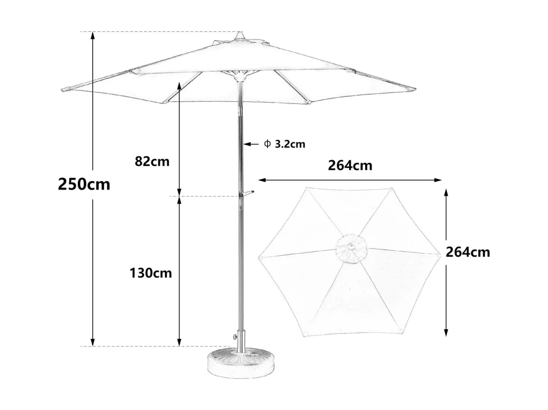 Parasol déporté pour balcon jardin plage - en acier et 100% tissu polyester - Sans Base - 264x264x250cm - Kaki