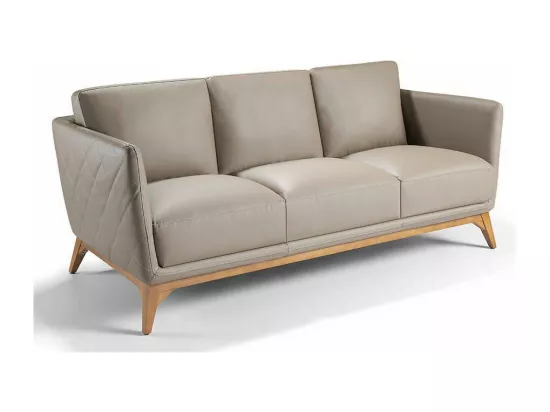 Canapé 3 places contemporain cuir capitonné et bois noyer Kila-Couleur Aqua 71 Gris clair